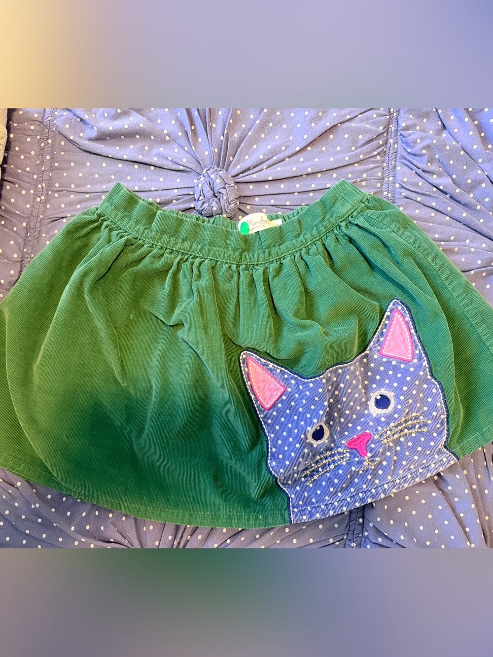 MB Kids Polka Dot Cat Appliqué Skirt - Blue & Green